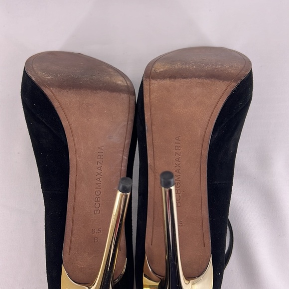 🍁2/$25 🍁 BCBG Black Peep Toe Gold Heel Stiletto - Picture 11 of 12
